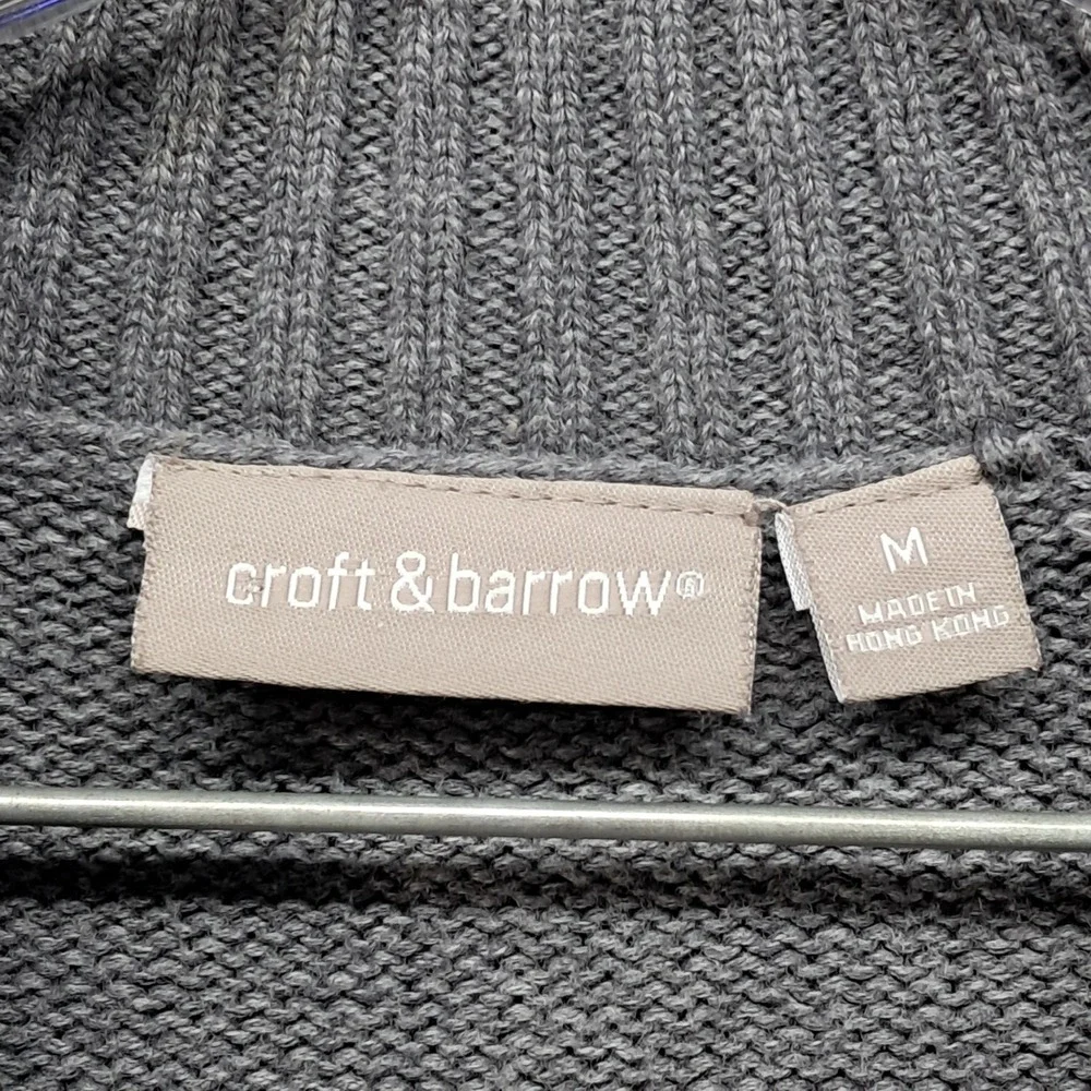 Croft & Barrow Mens Grey 100% Cotton Zip Funnel‎ Neck Cardigan Sweater Medium